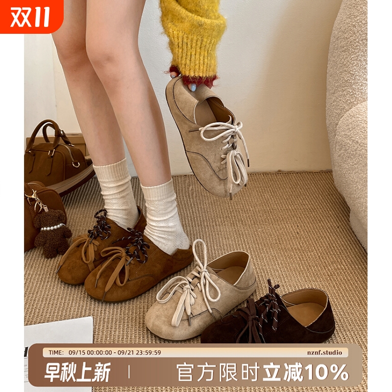 复古棕色法式平底全包勃肯鞋女2025新款秋季配裙子百搭软底单鞋子
