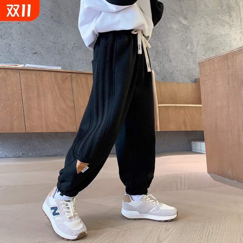 儿童装男童裤子春秋款2025新款秋季中大童运动裤秋装卫裤男孩黑色