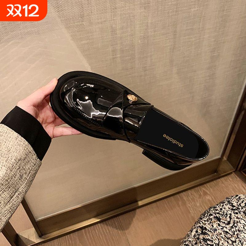 小金币厚底踩跟乐福鞋2025新款