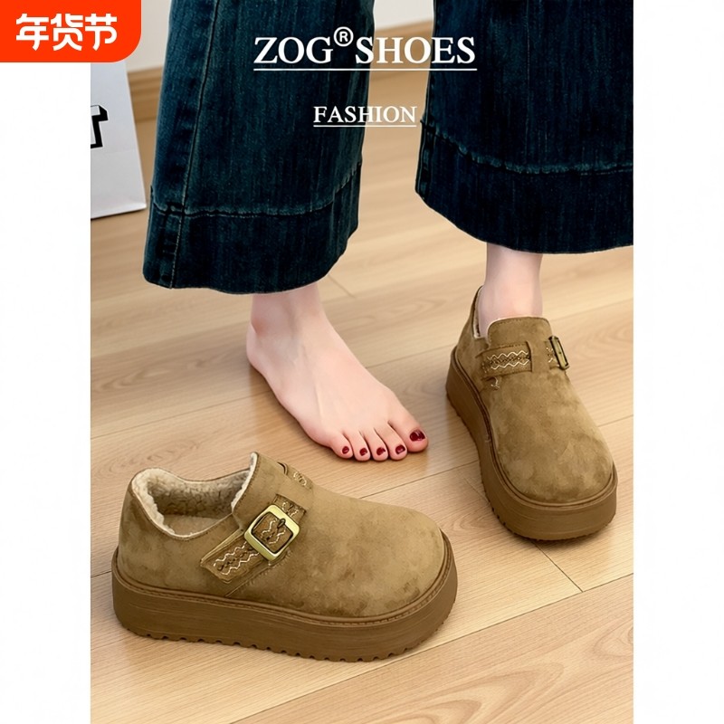 厚底加绒勃肯鞋女2025新款冬季一脚蹬乐福鞋低帮雪地靴保暖棉鞋子,女鞋,时尚雪地靴,淘宝优惠券,粉丝福利购,淘宝优惠卷