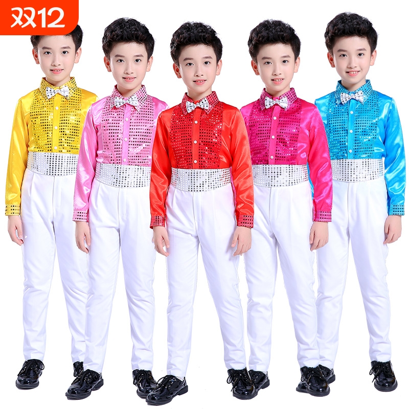 儿童演出服男童亮片背带裤