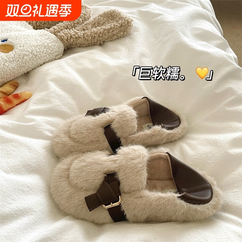 嗲嗲两穿~！踩跟保暖法式棉拖鞋女懒人包跟冬季外穿防滑加绒单鞋