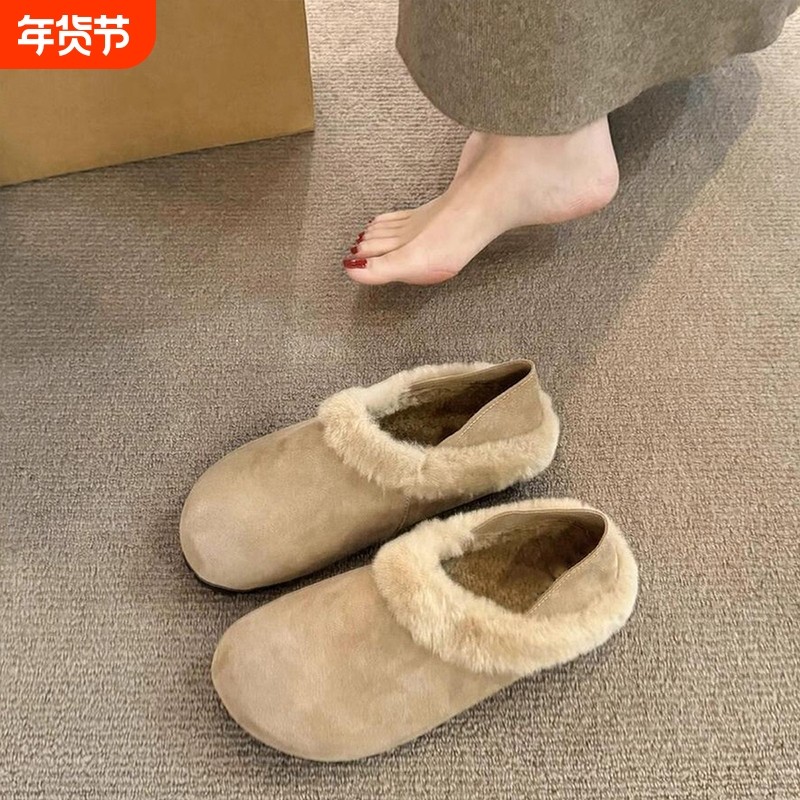 羊皮版~加绒真皮勃肯鞋女两穿一脚蹬棉鞋保暖平底鞋灰色羊毛单鞋,女鞋,勃肯鞋/软木鞋,淘宝优惠券,粉丝福利购,淘宝优惠卷