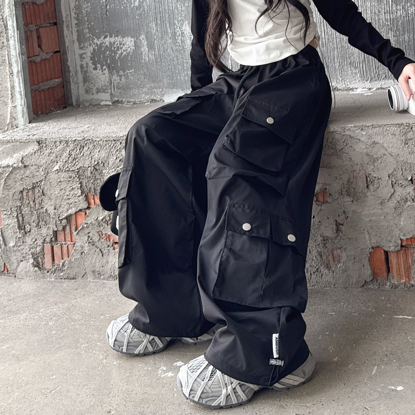 女童黑色工装裤春秋款2025新款儿童早秋装宽松阔腿裤12岁女孩裤子