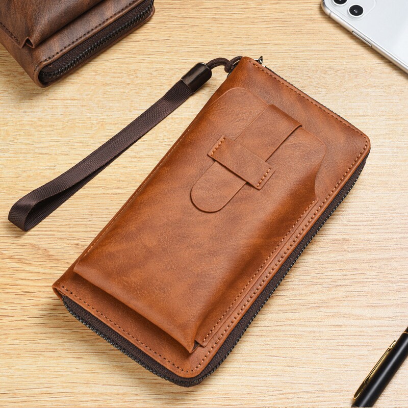 复古钱包男士长款大容量2025新款皮夹手拿包钱夹拉链手抓包手机包