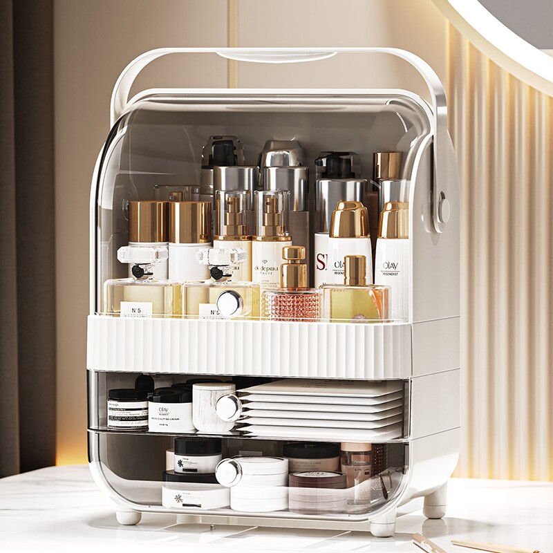 化妆品收纳盒桌面抽屉式家用面膜口红护肤品防尘大容量整理储物盒