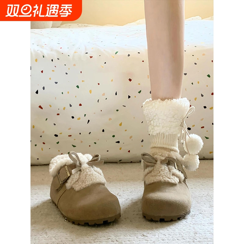 巨好看内增高厚底加绒全包勃肯鞋毛毛鞋2025新款冬可爱雪地靴棉鞋