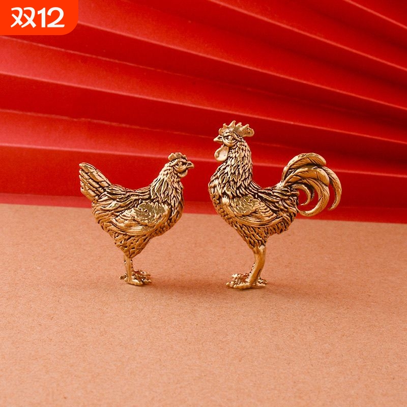 实心黄铜大公鸡摆件生财公鸡小母鸡家居客厅茶宠装饰铜工艺品摆件
