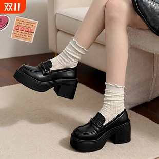 jk制服高跟玛丽珍小皮鞋女英伦风春季2025新款厚底增高乐福鞋粗跟