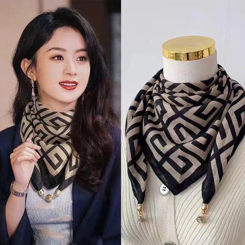 磁吸三角护颈小围巾女秋冬季2024新款棉麻丝巾高级感脖子方巾围脖