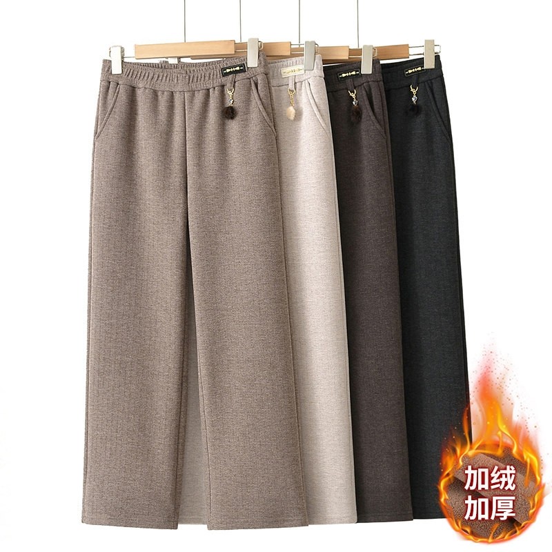 妈妈冬装保暖阔腿裤秋冬裤子中老年女装加绒加厚休闲裤老年长裤