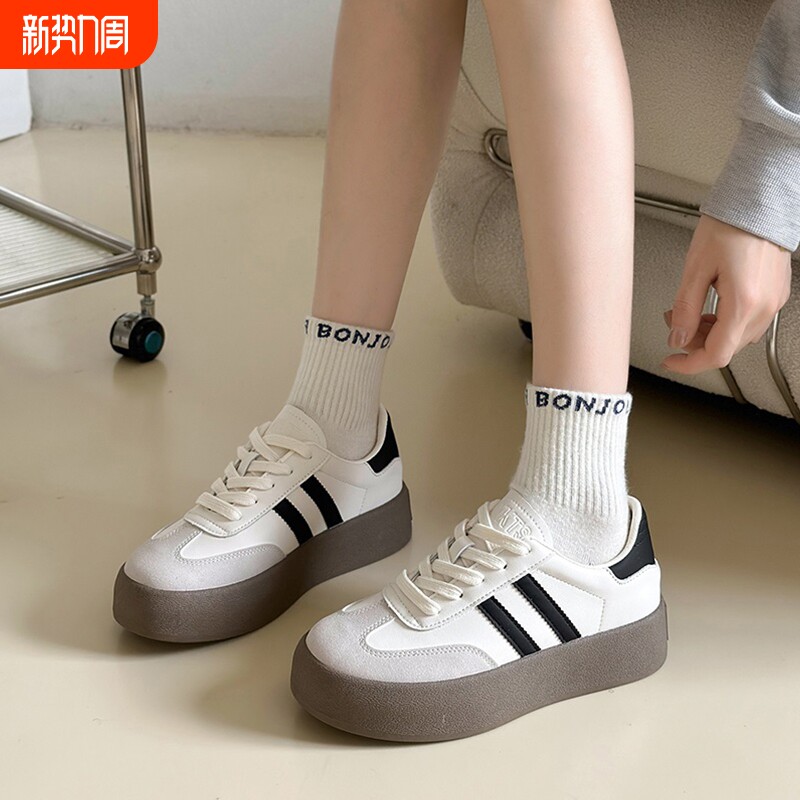 春秋德训鞋女鞋2025新款秋冬季厚底小白鞋复古阿甘鞋休闲运动板鞋