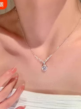 S925纯银爆闪锆石方糖项链