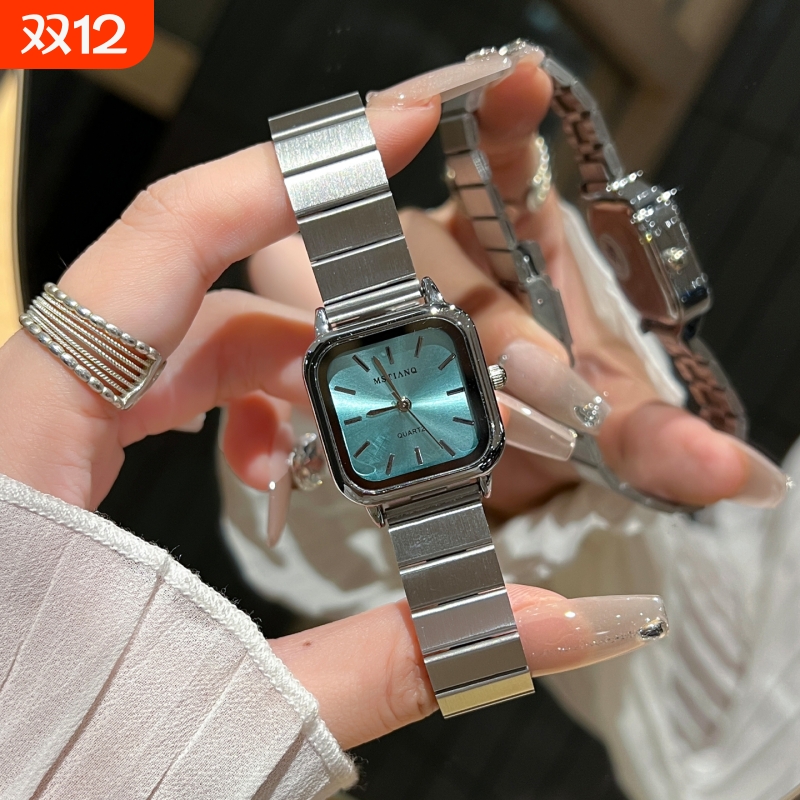 冷淡风女士小方表银色手表