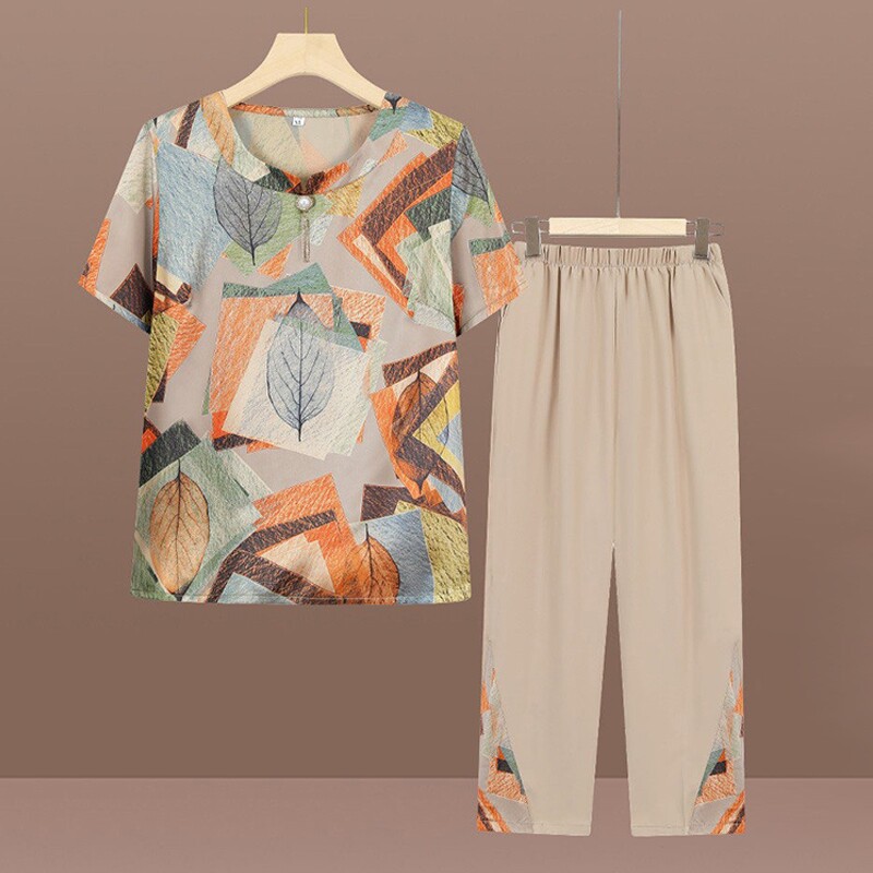 妈妈装夏装冰丝短袖套装老太太奶奶夏装衣服中老年人女夏季两件套