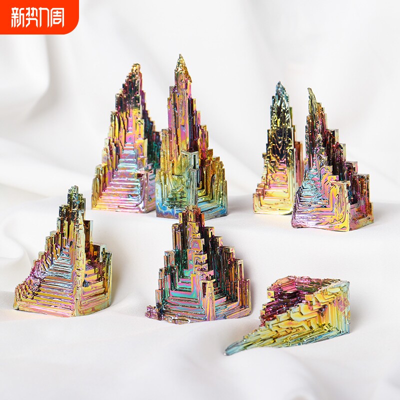 天然铋矿原矿石铋晶体矿物化学元素七彩矿石装饰金属矿标奇石摆件