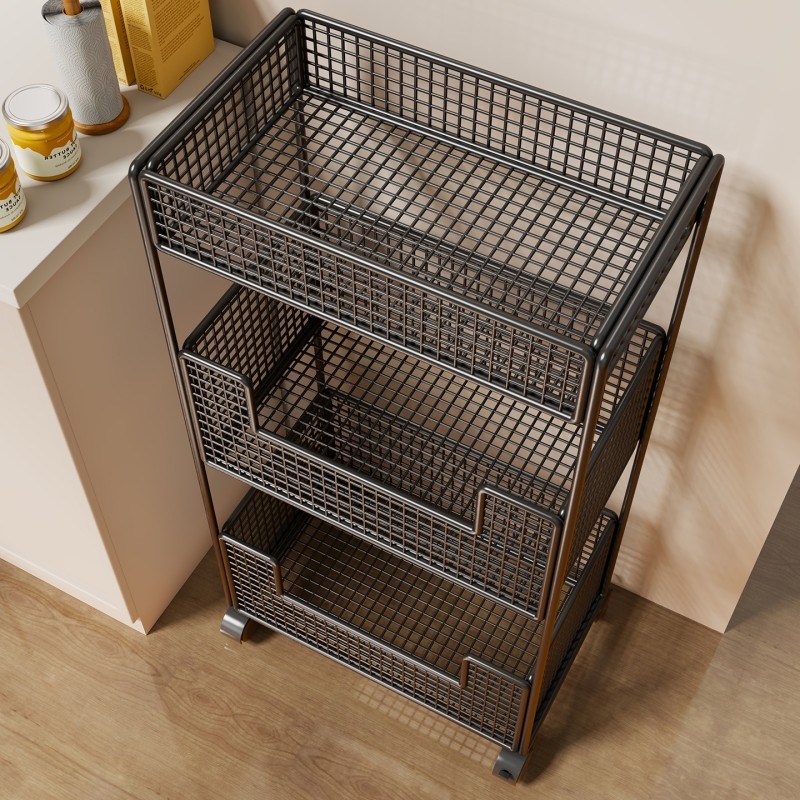 厨房置物架收纳架蔬菜架多功能小推车移动菜篮放置架带轮多层零食