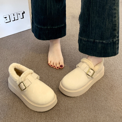 厚底雪地靴女款2025新款冬季女鞋加绒加厚勃肯鞋鞋子皮面棉鞋防水