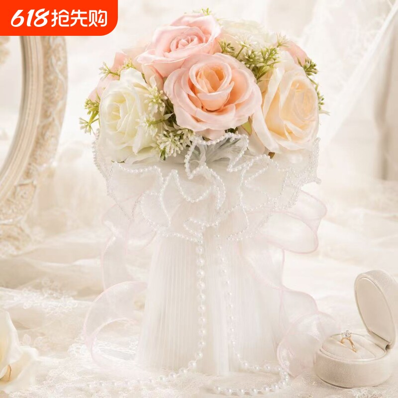 仿真花婚礼手捧花登记求结婚庆花束摄影新娘伴娘玫瑰假花满天星