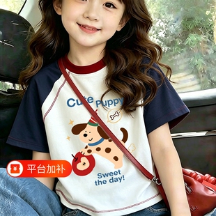 全棉港风短袖t恤夏季纯棉插肩半袖宝宝上衣潮薄款条纹小女孩