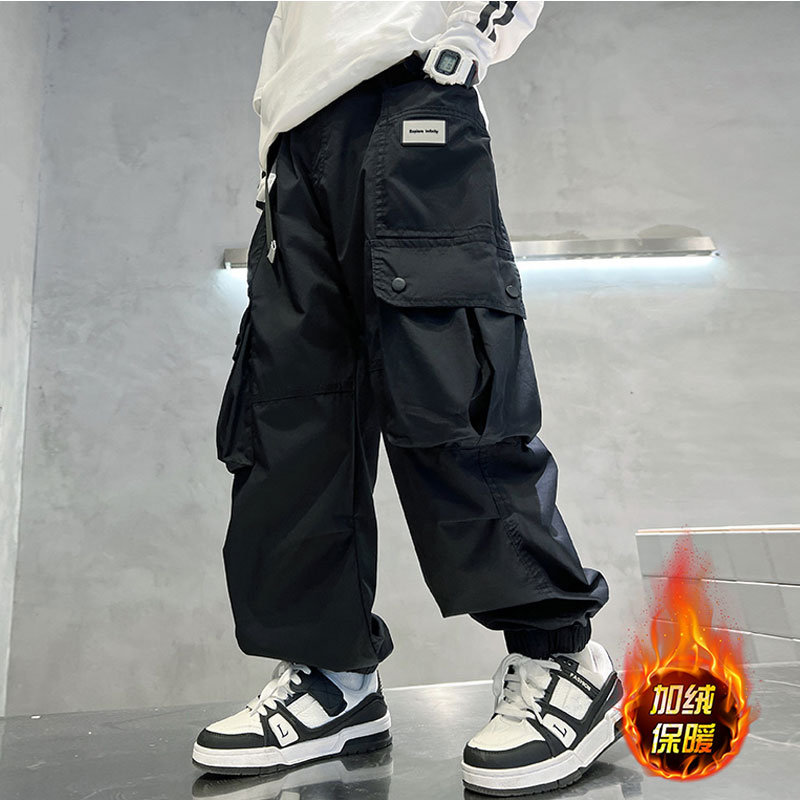 男童工装裤2025新款儿童加绒裤子中大童秋冬加厚男孩帅气时髦外穿