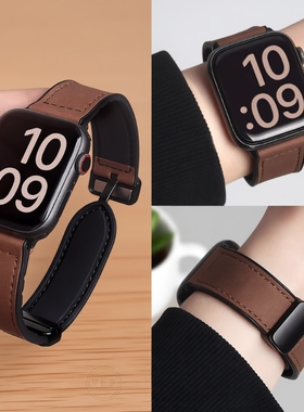 适用小米手环9pro疯马纹皮质表带秋冬8pro手腕带新款硅胶红米手表5/4手表带手带磁吸高级男女绿色黑色金属