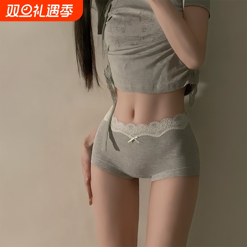 四角内裤女士纯棉a级抗菌全棉加长裆女生中高腰收腹包臀平角短裤