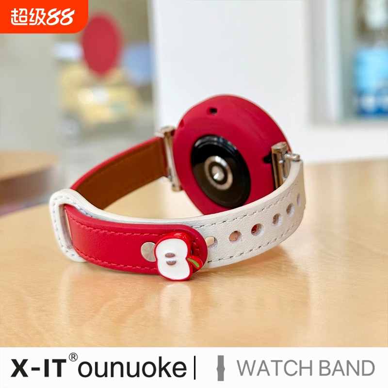 适用于华为手表gt5表带gt4女新款3头层牛皮watch4pro立体苹果真皮GT2watch3拼色荣耀4pro创意白拼红双钉扣