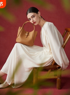 EMINI HOUSE/伊米妮真皮女包日常通勤手提包时尚菜篮子包斜跨包包