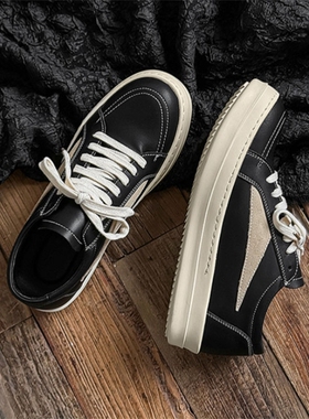 2025新款美式高街RO风倒三角休闲板鞋男厚底增高复古德训鞋黑色