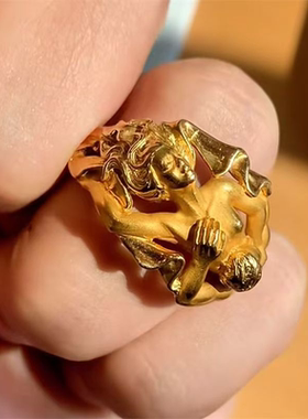 希腊神话系列伊甸园「亚当与夏娃」戒指古董艺术宽版指环高级感