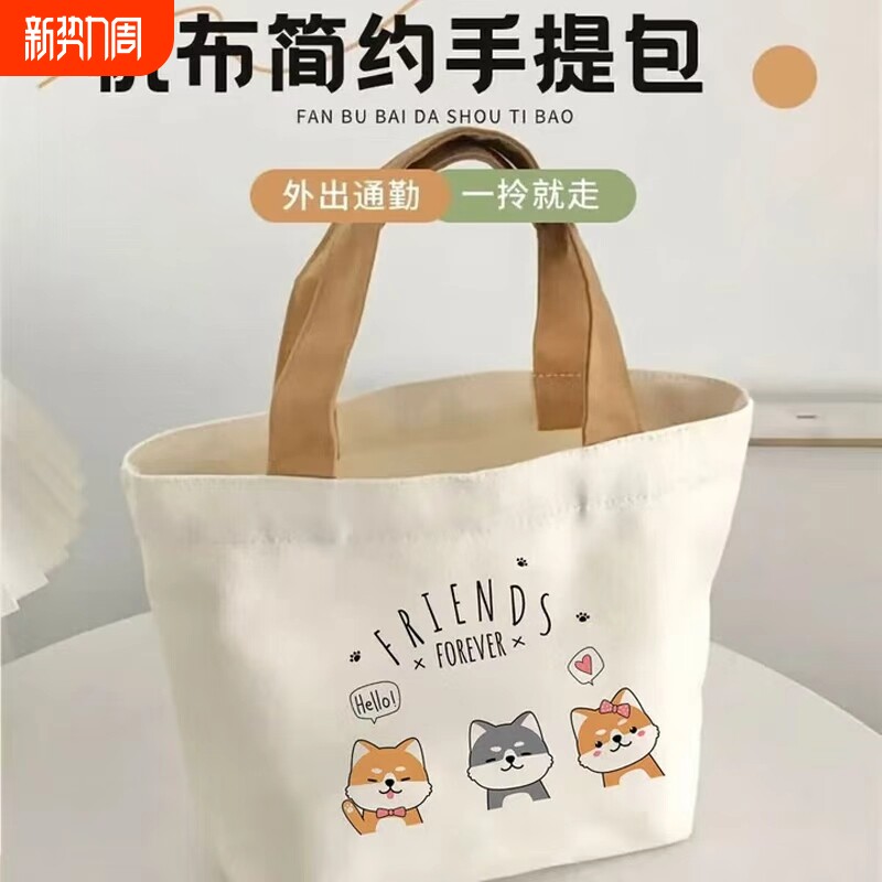 帆布包女卡通简约迷你零食饭盒包手拎小布袋上班族出门杂物手提包