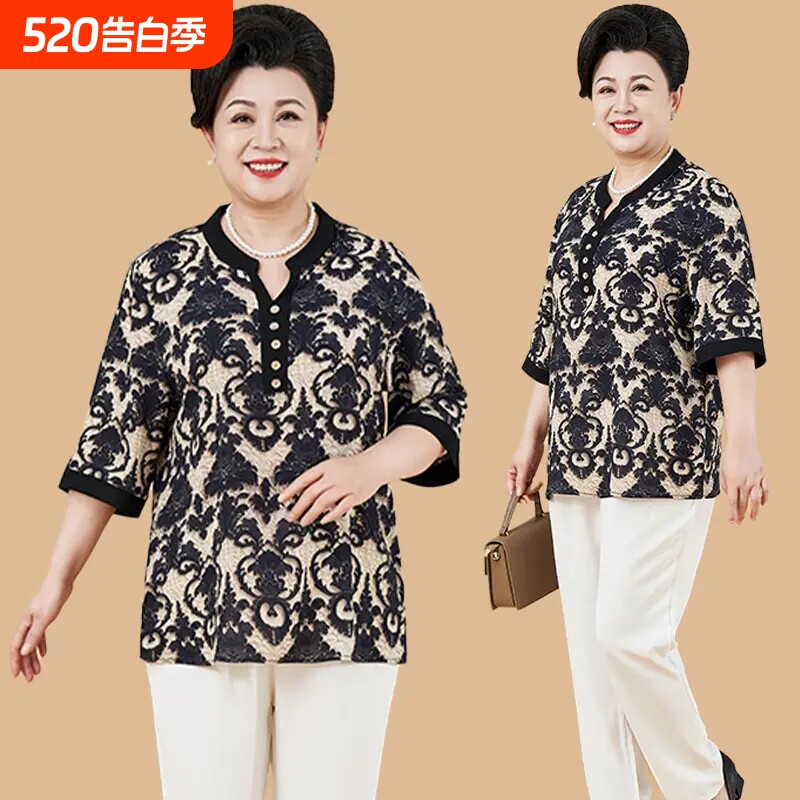 加肥加大码胖妈妈夏季T恤休闲中老年人女奶奶装小衫230斤宽松上衣