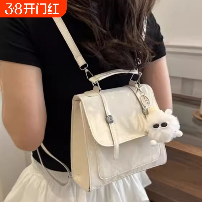 双肩包小型2025设计感小众旅游轻便书包女ins小背包银色尼龙白