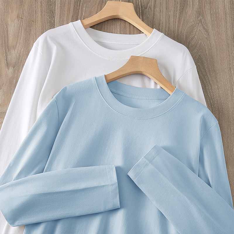 250g重磅纯棉长袖t恤宽松上衣白色体恤秋冬打底衫内搭t新疆棉螺