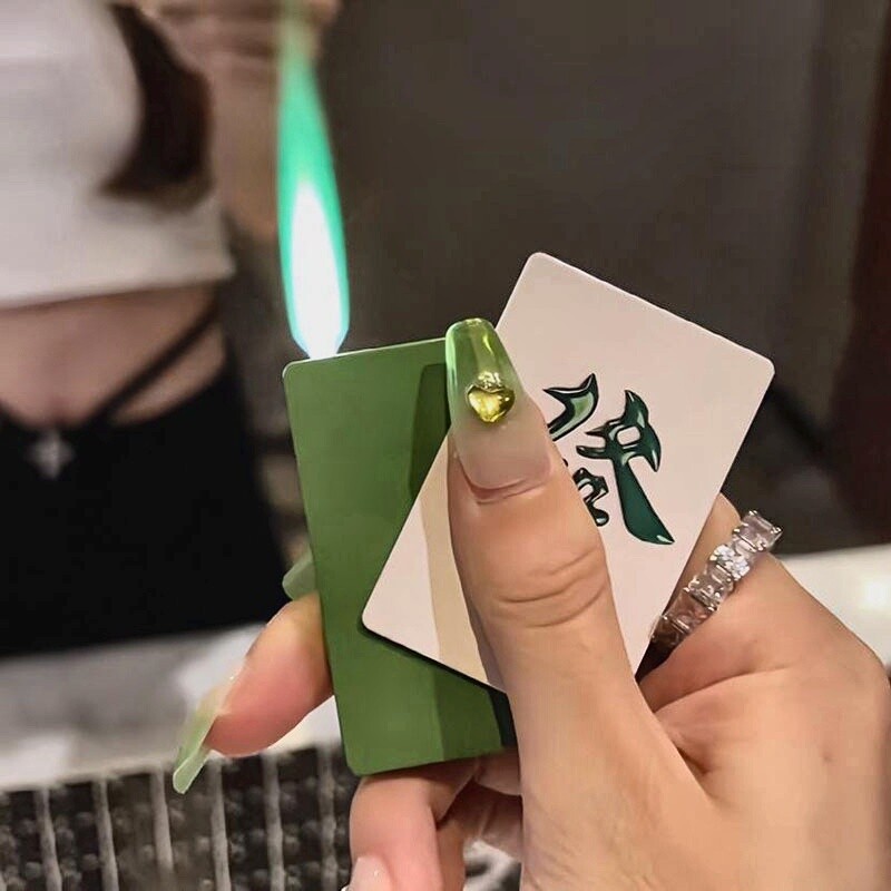 充气发财创意打火机防风麻将高颜值点烟器红中绿火送男友礼物金属