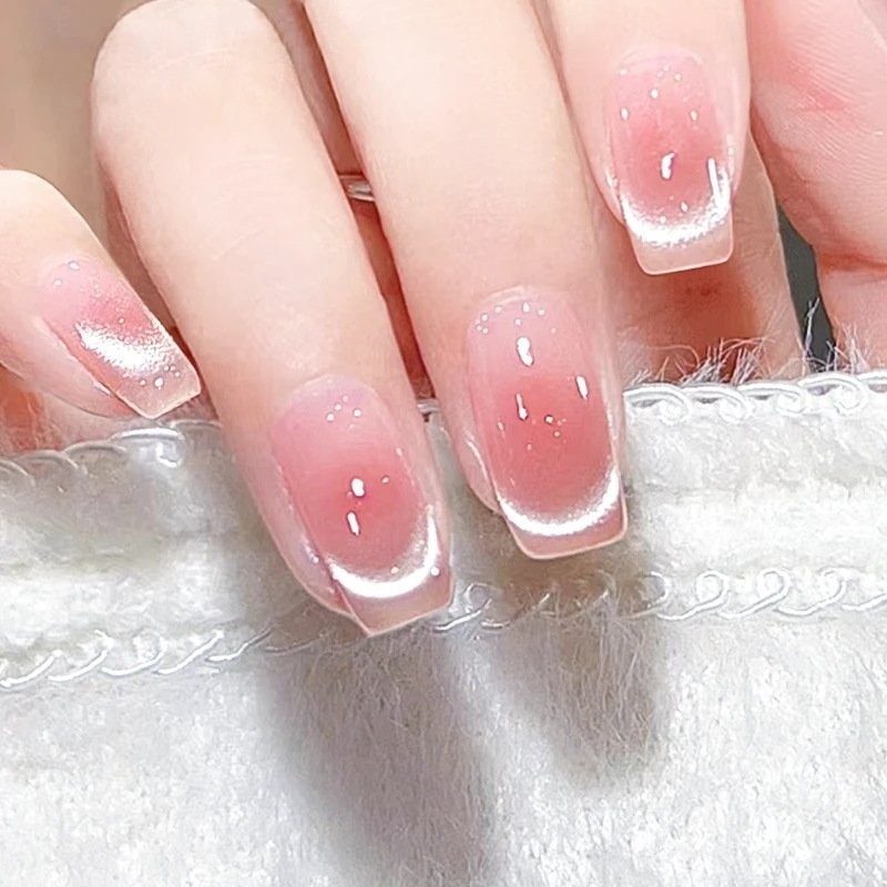 粉红女郎法式猫眼腮红纯欲手工显白假指甲贴片穿戴甲简单大拇指