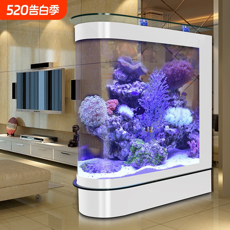 包邮子弹头鱼缸水族箱U型底滤玻璃鱼缸落地屏风隔断生态免换水