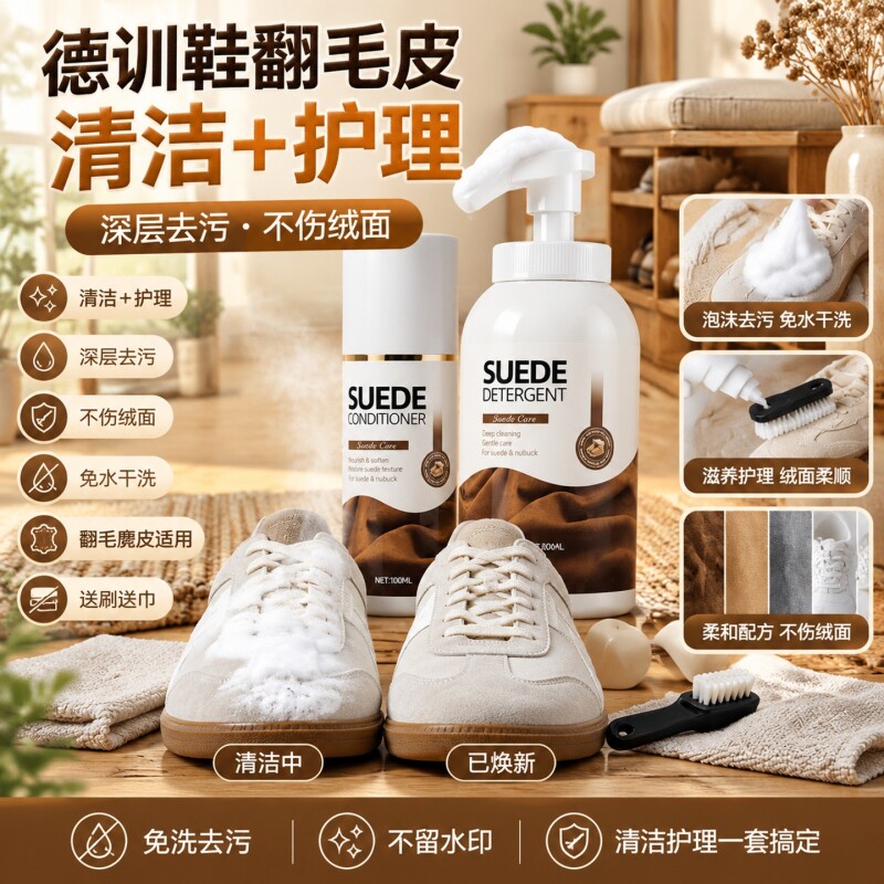 翻毛皮鞋清洁护理剂去污神器麂皮反绒皮勃肯鞋子麂皮鞋泡沫清洗剂
