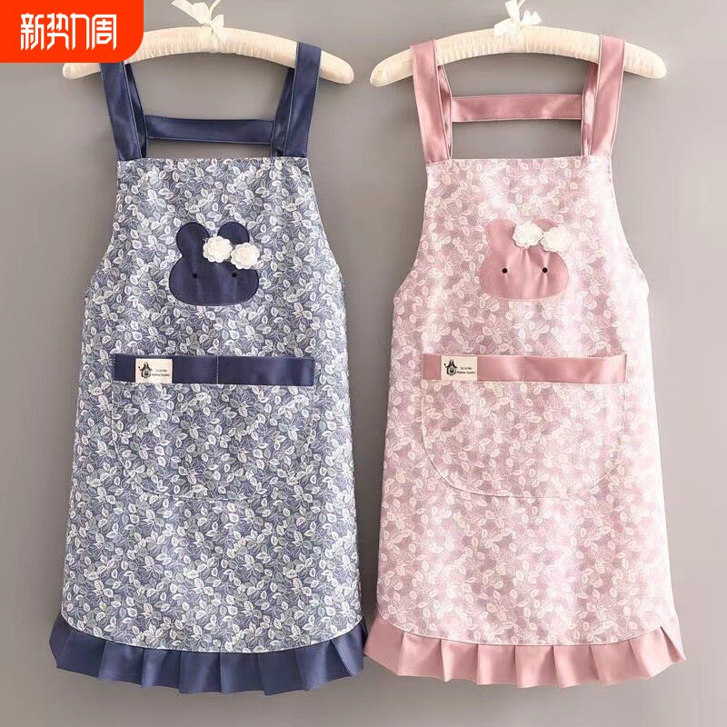 韩版家用做饭厨房小清新公主围裙女竹节棉透气工作时尚新款围腰