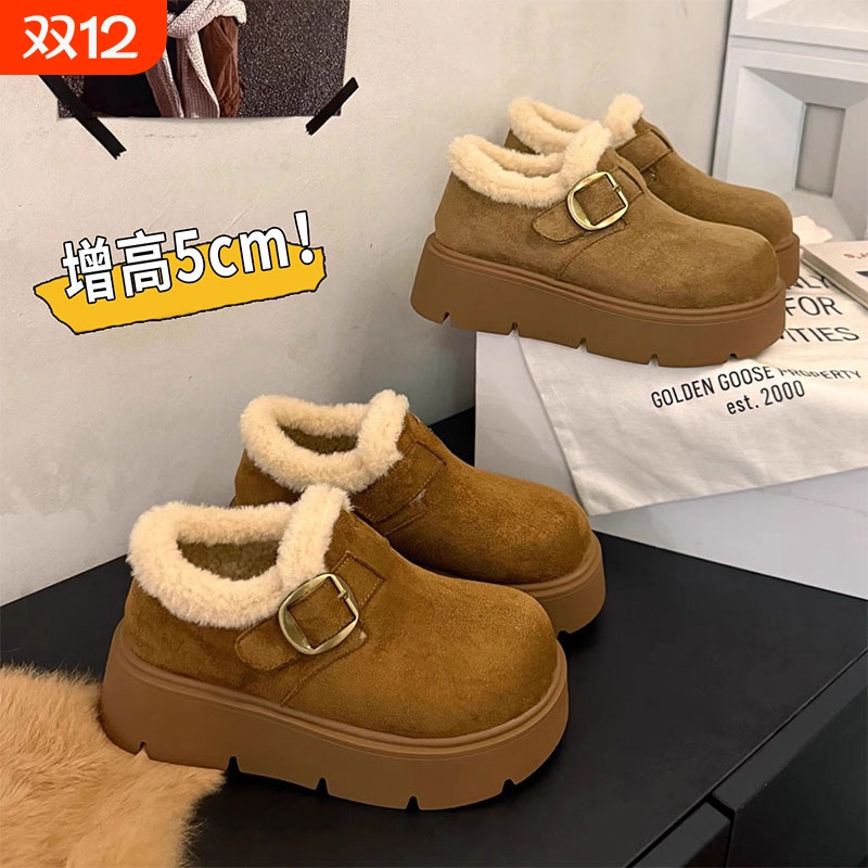 厚底增高加绒乐福勃肯鞋女2025秋冬季新款毛毛鞋子外穿棉鞋雪地靴