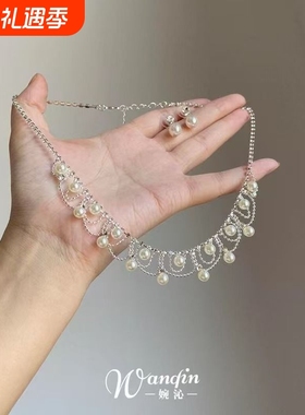 「清月映穗」法式镂空串珠流苏项链小众轻奢气质绝美高级感锁骨链