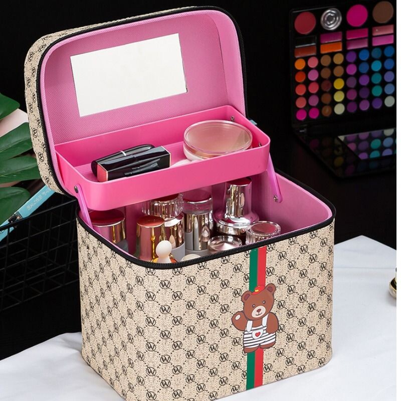 新款化妆包大容量女化妆品收纳盒手提ins桌面双层桌上整理储物