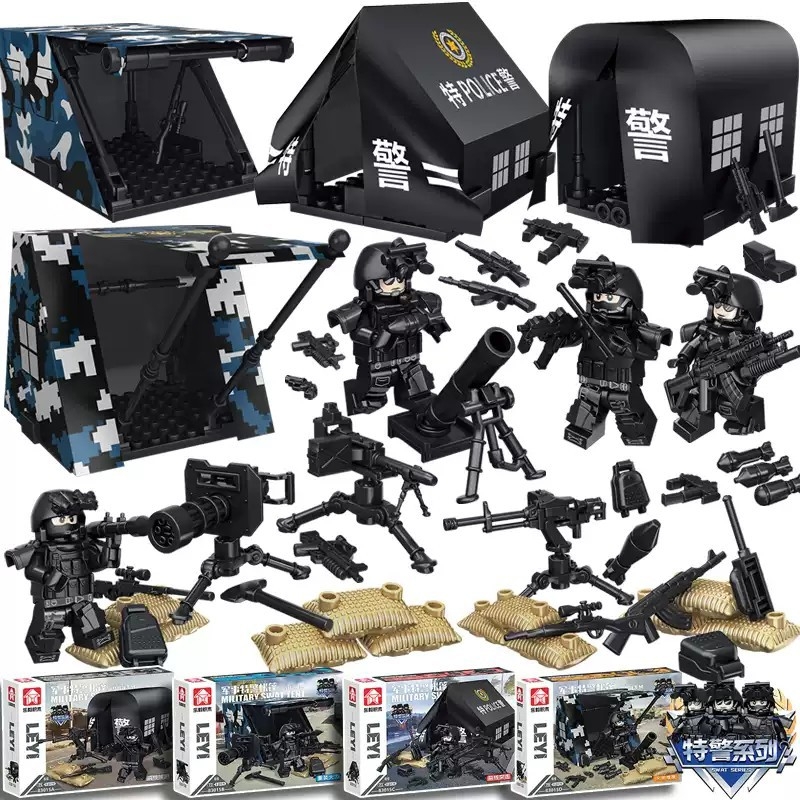 特种兵乐毅积木军事警察人仔第三方人偶盲袋盒拼装男孩子玩具礼物