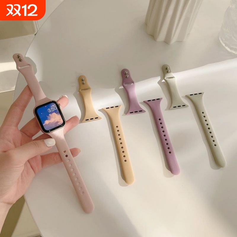 适用applewatchs11表带苹果s10手表带iwatchSE3腕带s9硅胶双钉扣ultra3智能运动六七八代小蛮腰夏天透气女款