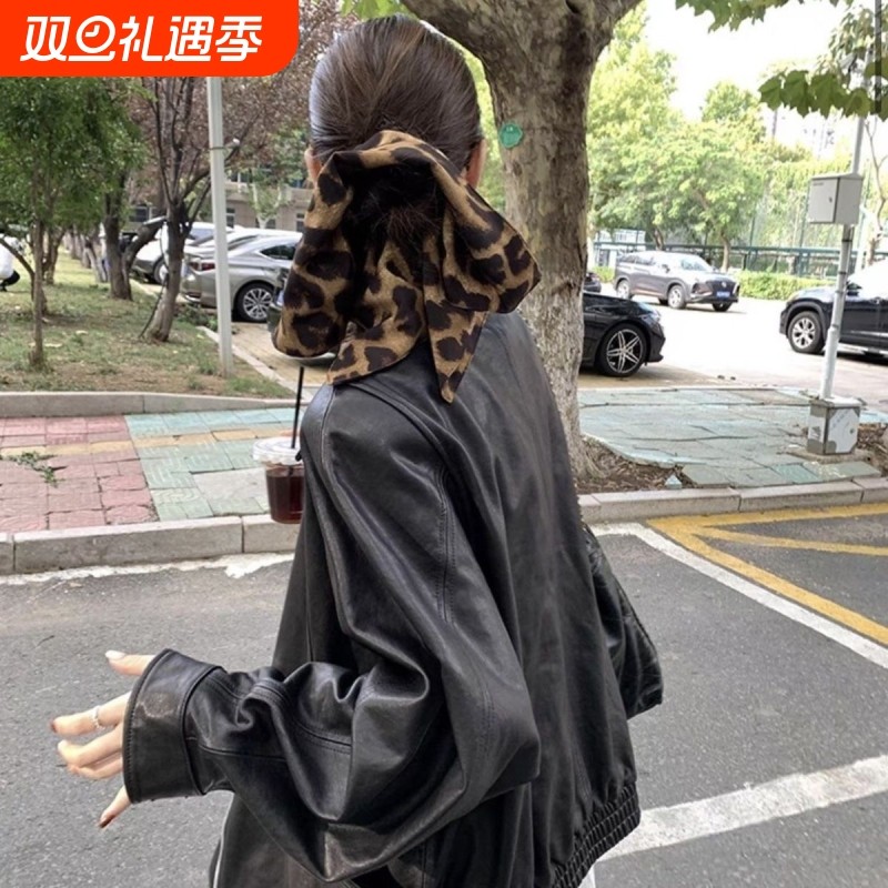 新款韩系方形秋冬高级豹纹大肠发圈女高头发马尾发饰发绳复古头绳