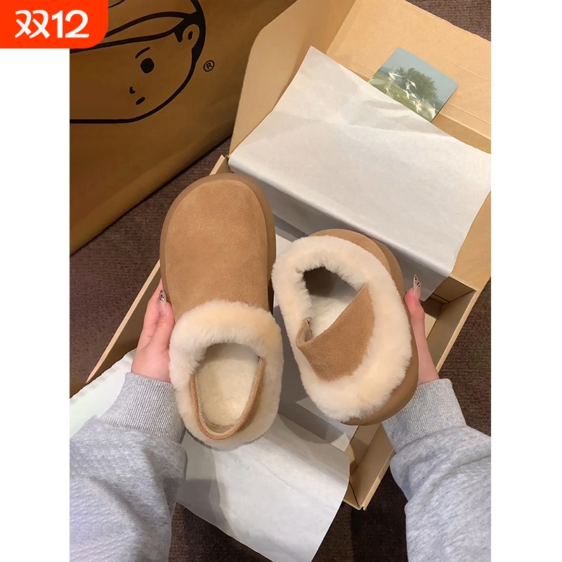 厚底两穿勃肯鞋女2025冬季新款加绒雪地靴毛毛拖鞋软底保暖棉鞋子