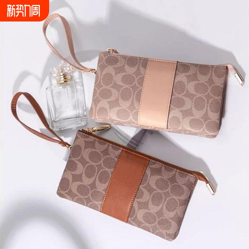 时尚椭圆老花纹印花多功能女式手腕长款钱包送妈妈便携拉链零钱包