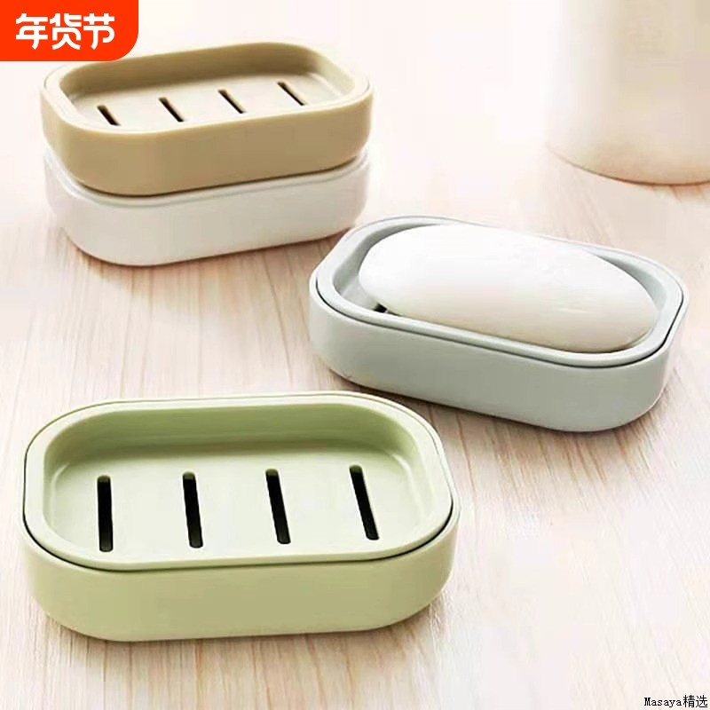 手工皂香皂盒肥皂盒创意旅行便携双层沥水盒小香台面带盖镂空绿色