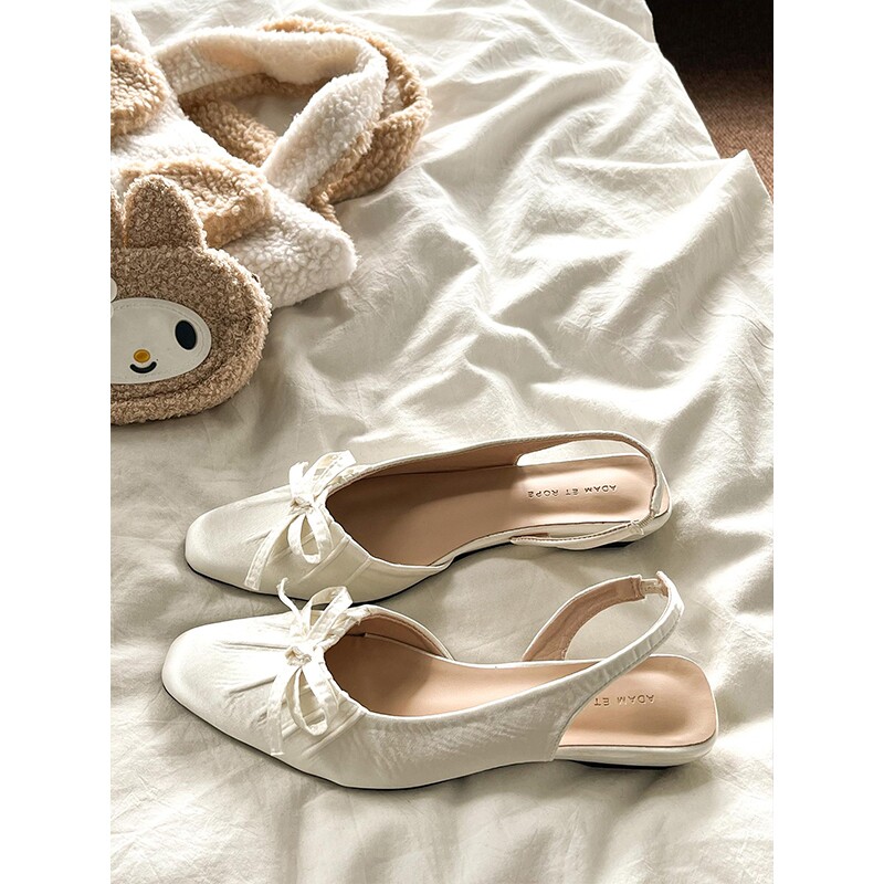 法式小方头坡跟包头凉鞋单鞋女2025夏季新款仙女风蝴蝶结后空浅口